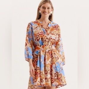 Tyler böe Linen Blue Paisley Dress